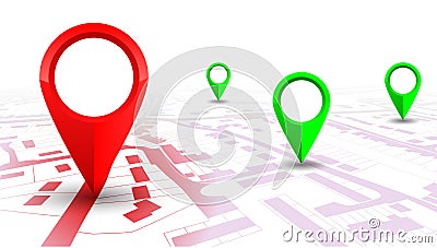 Red GPS navigator pointer on city map, from place to place Vector Illustration